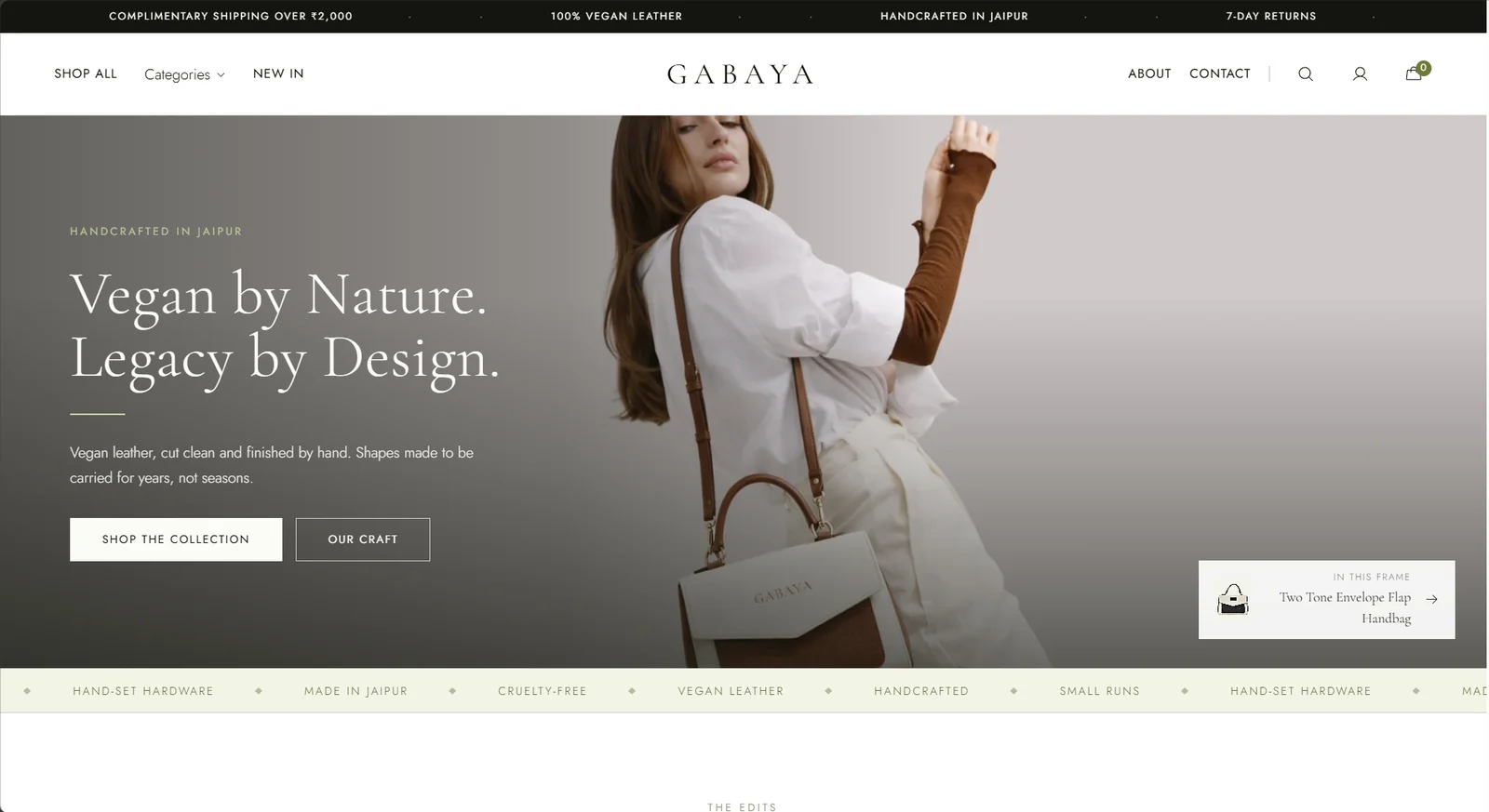 GABAYA storefront — luxury vegan leather e-commerce site